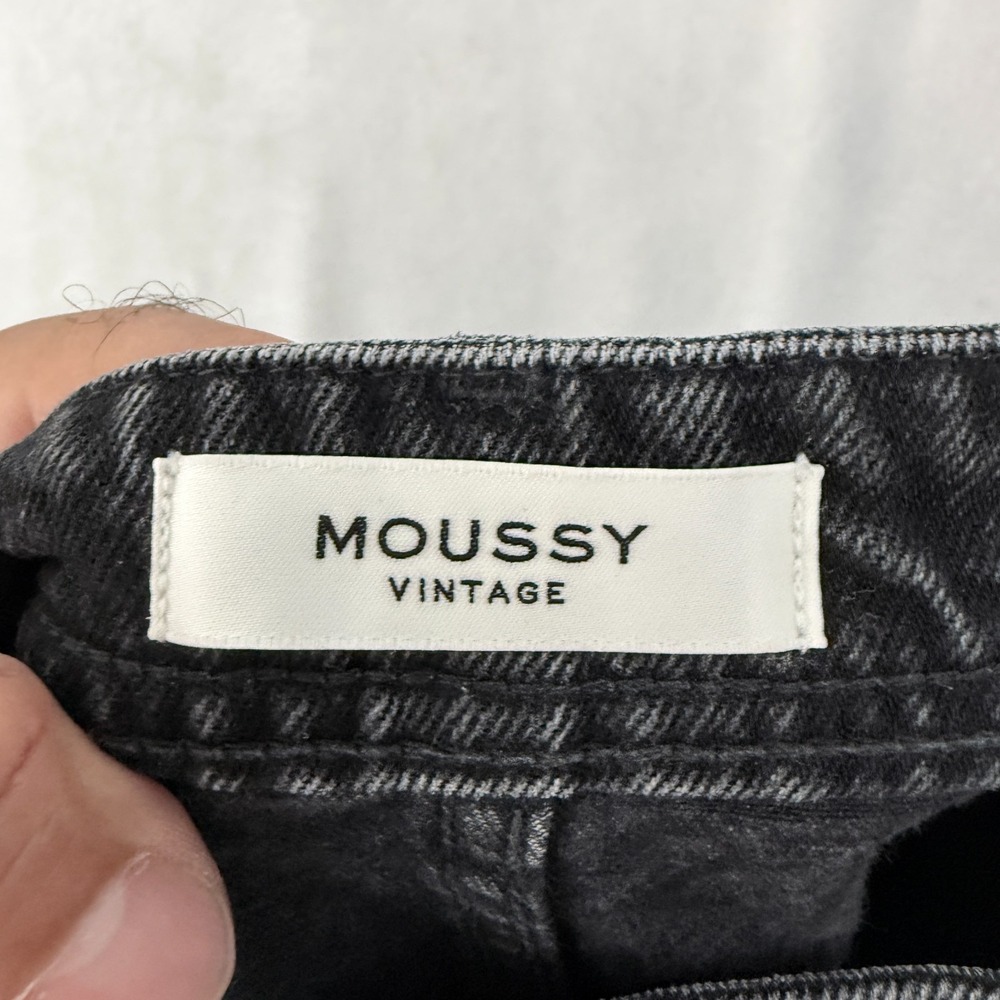 Moussy Vintage Jeans Womens 27x27 Black Relaxed Baggy Wide Leg Fray Cowhide - Picture 2 of 10